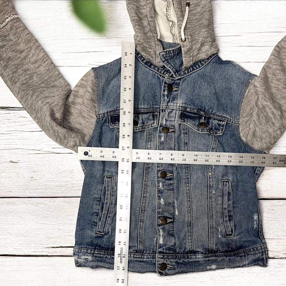 Free People Women’s Indie Wash Combo Knit Hooded 100% Cotton Denim Jacket ~ S/P - Picture 9 of 10